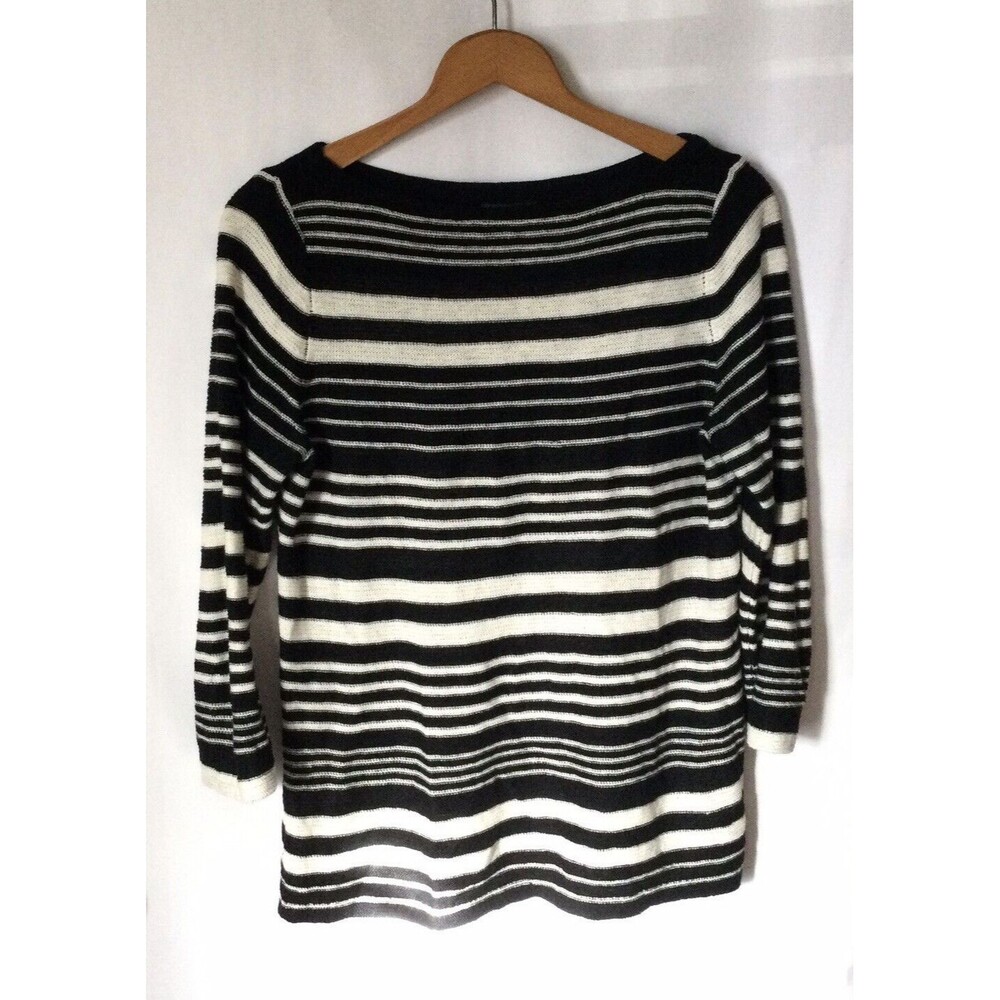 Ralph Lauren LRL Womens M Blouse Top Black White Striped Linen Cotton